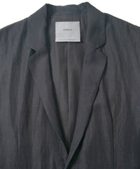 後染めレーヨン リネン ワッシャークロス テーラードベスト- BLACK