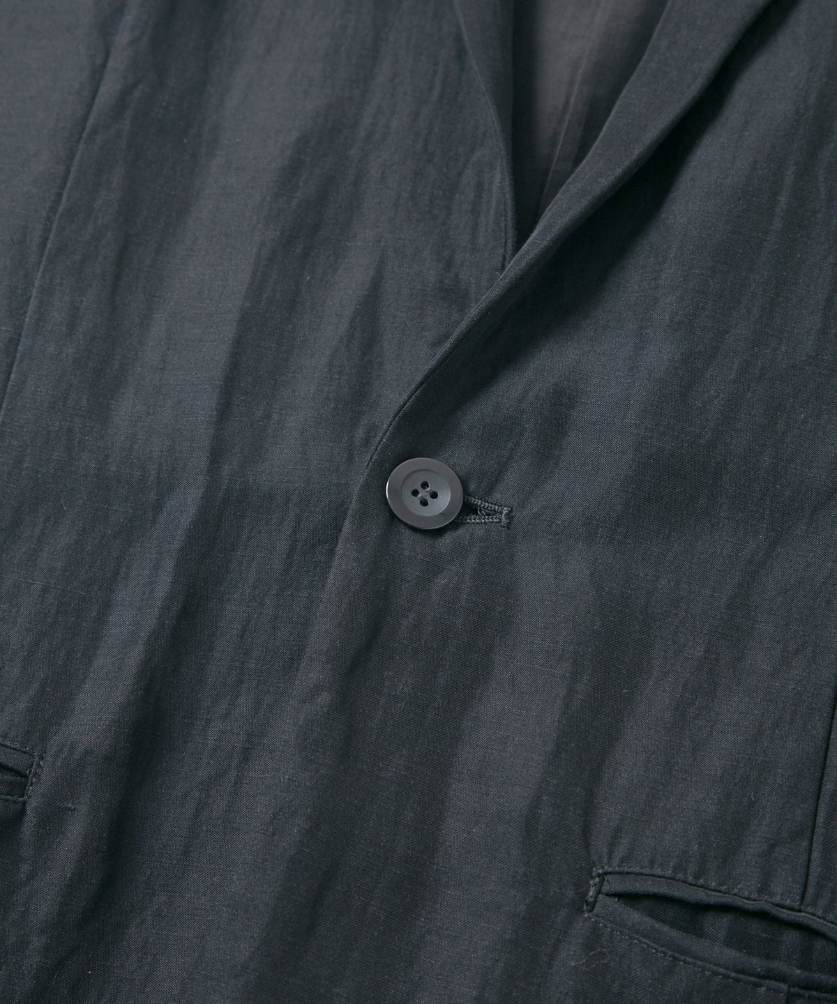 後染めレーヨン リネン ワッシャークロス テーラードベスト- BLACK