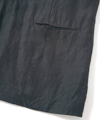 後染めレーヨン リネン ワッシャークロス テーラードベスト- BLACK