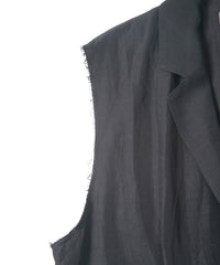 後染めレーヨン リネン ワッシャークロス テーラードベスト- BLACK