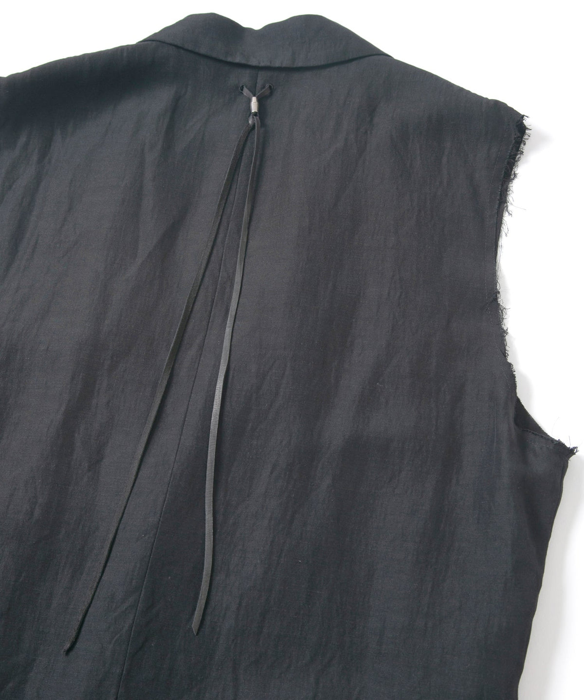 後染めレーヨン リネン ワッシャークロス テーラードベスト- BLACK