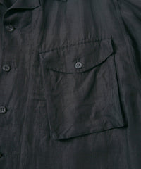 後染めレーヨン リネン ワッシャークロス ミリタリー シャツブルゾン- BLACK