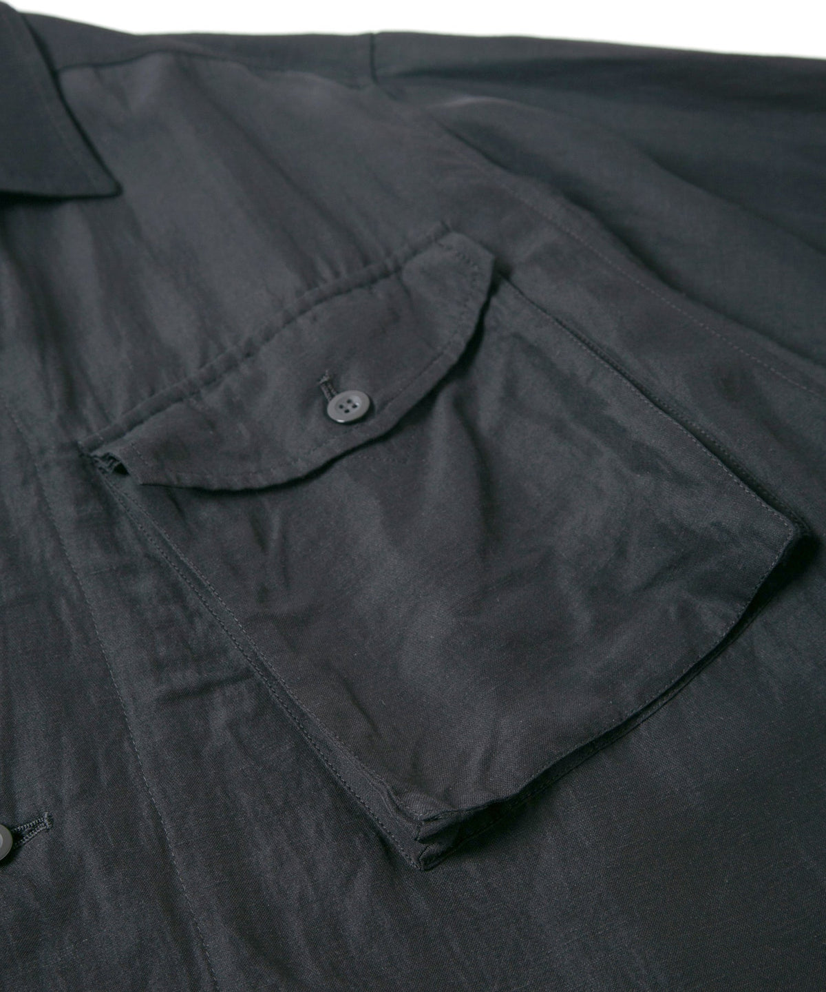 後染めレーヨン リネン ワッシャークロス ミリタリー シャツブルゾン- BLACK