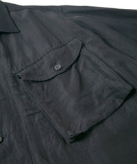 後染めレーヨン リネン ワッシャークロス ミリタリー シャツブルゾン- BLACK