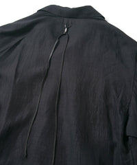 後染めレーヨン リネン ワッシャークロス ミリタリー シャツブルゾン- BLACK