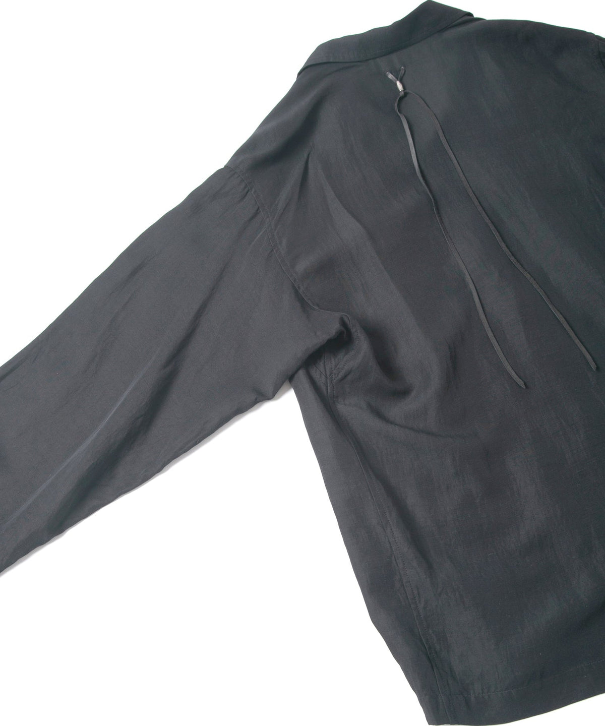 後染めレーヨン リネン ワッシャークロス ミリタリー シャツブルゾン- BLACK