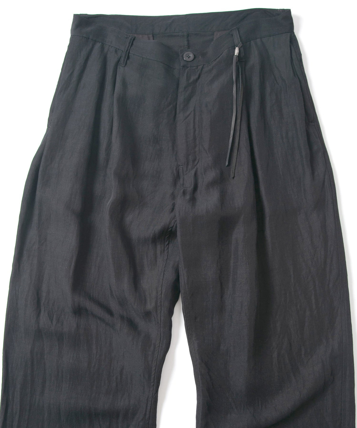 Washer Dyed Rayon&Linen Cloth Wide Pants - BLACK