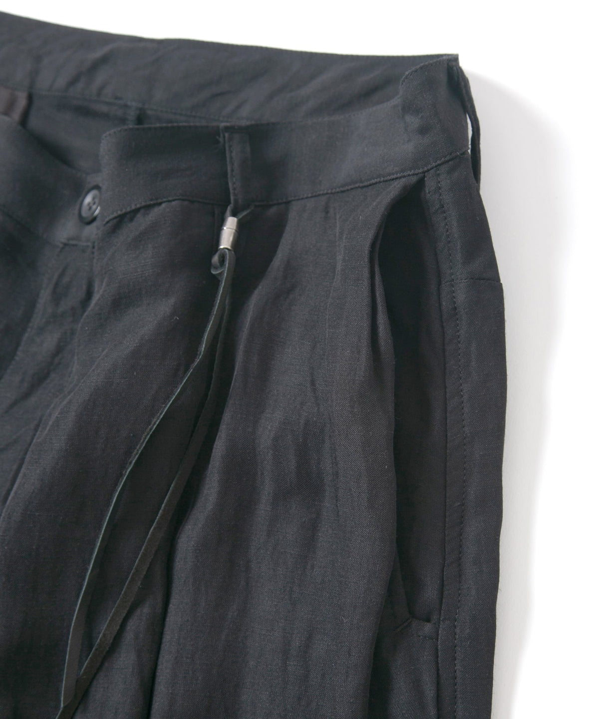 Washer Dyed Rayon&Linen Cloth Wide Pants - BLACK
