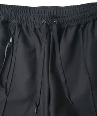 ポリ キュプラ ナイロン ハイブリッドジャージ トラック テーパードパンツ - BLACK