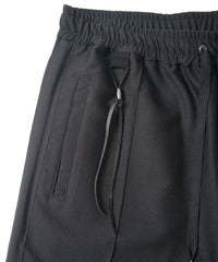 ポリ キュプラ ナイロン ハイブリッドジャージ トラック テーパードパンツ - BLACK