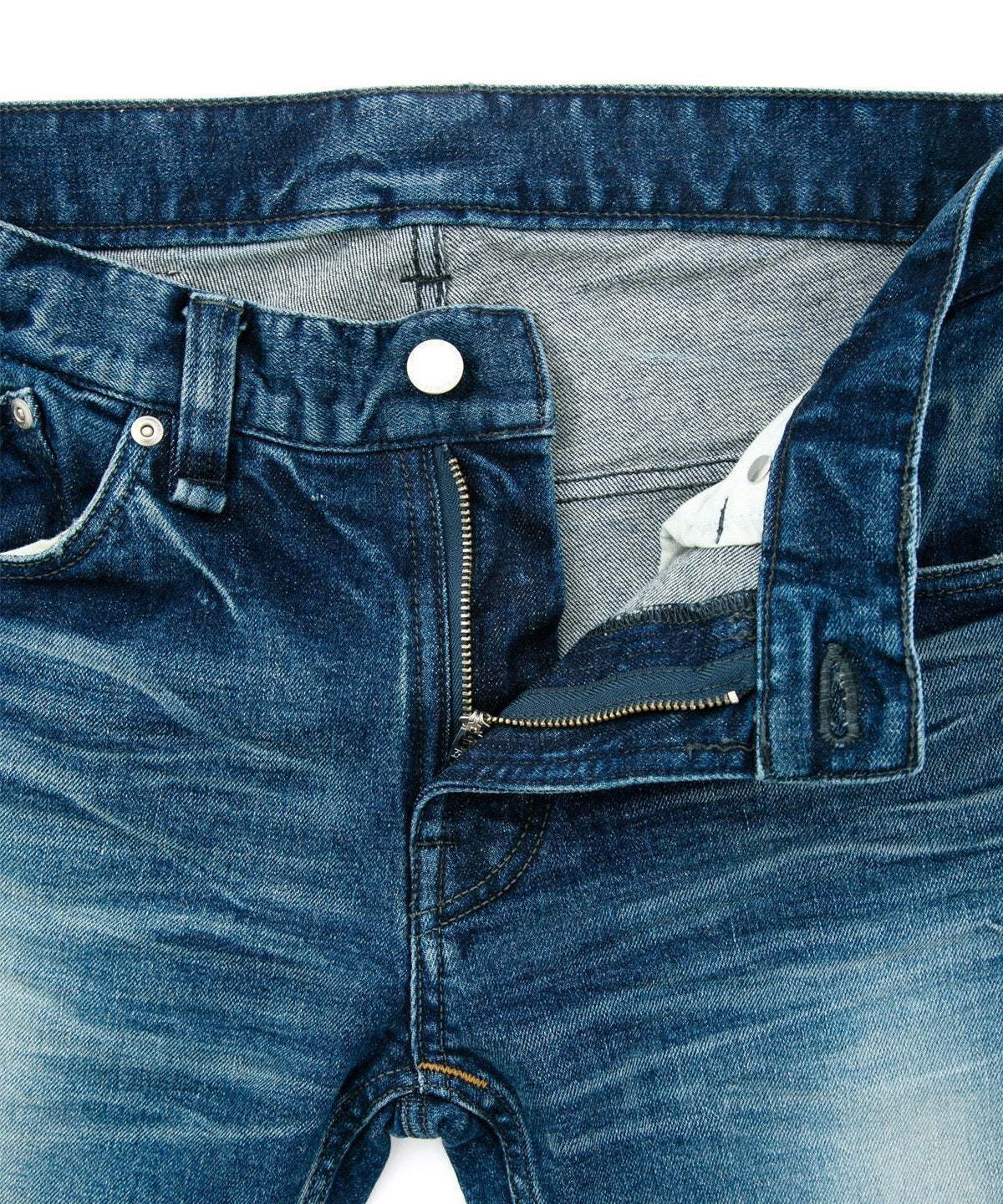 12.5oz オーガニックコットン ストレッチデニム TIGHT JOE タイトストレート ユーズド加工 - INDIGO