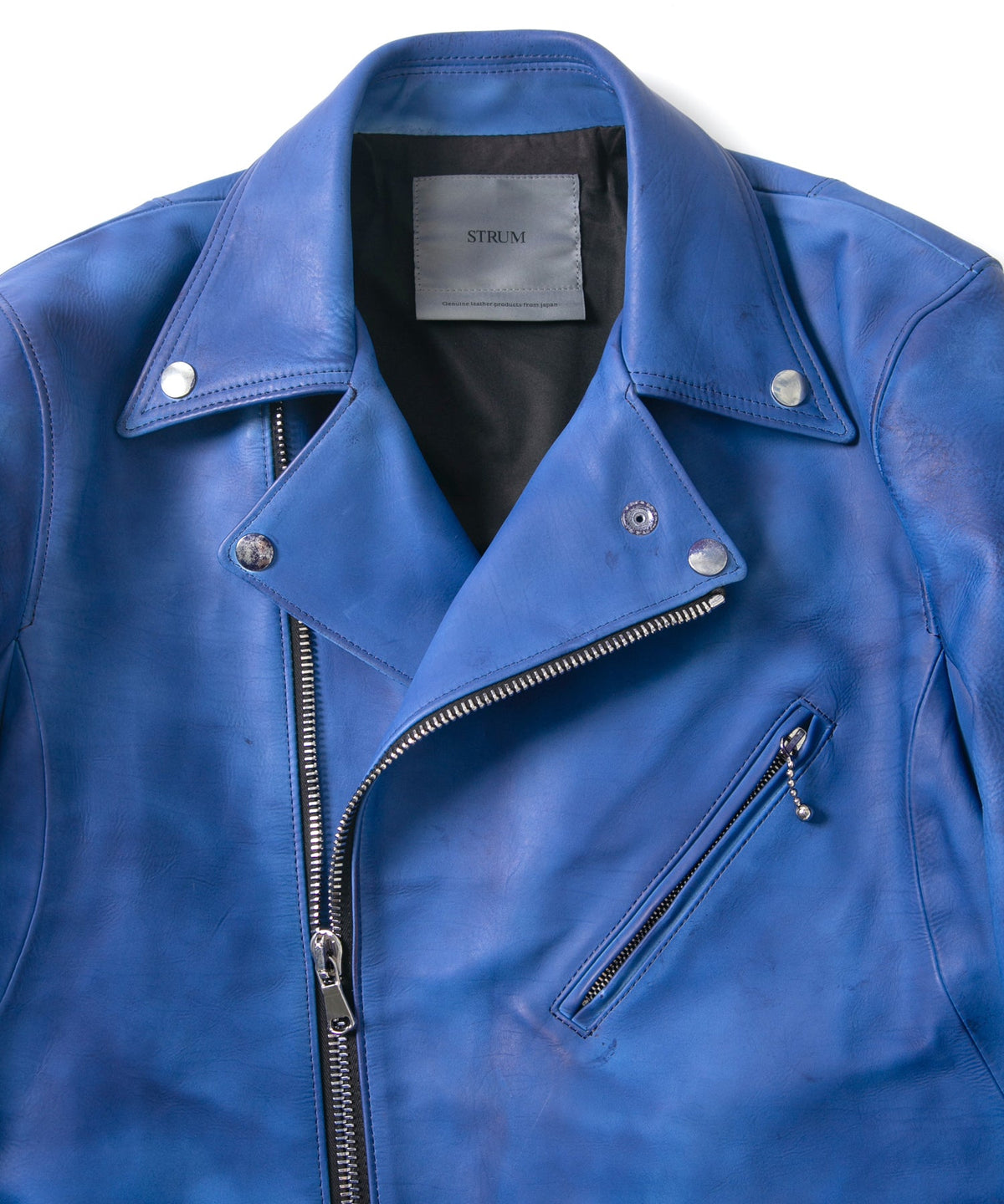 フルタンニン鞣し ジャパンカーフスキン Burning dyed - 燃焼製品染め SPEEDER ダブルライダースジャケット - ROYAL BLUE