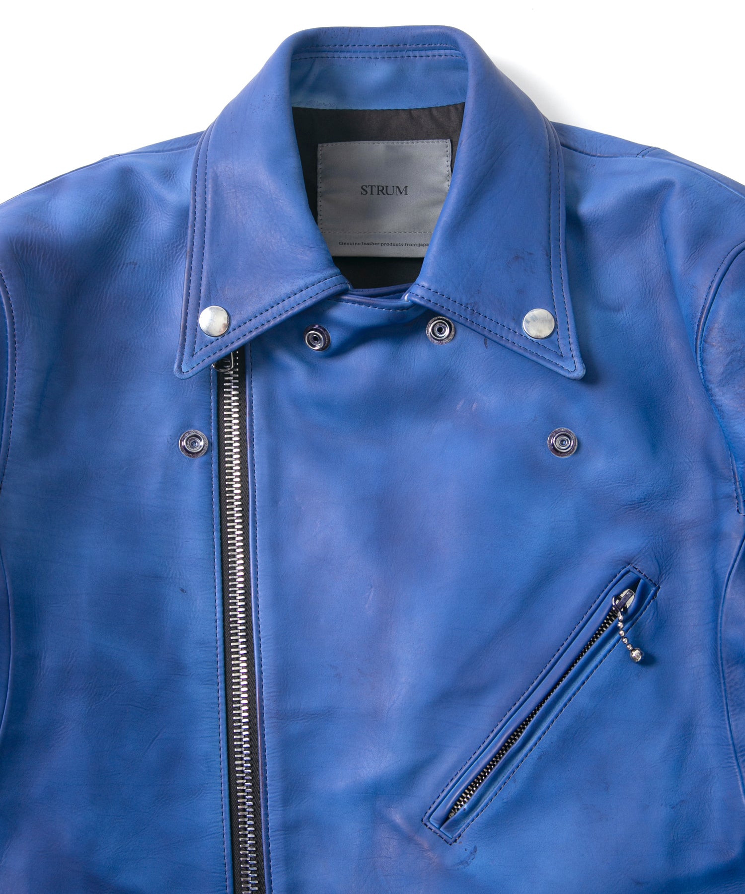 画像をギャラリービューアに読み込む, フルタンニン鞣し ジャパンカーフスキン Burning dyed - 製品燃焼染め SPEEDER ダブルライダースジャケット - ROYAL BLUE