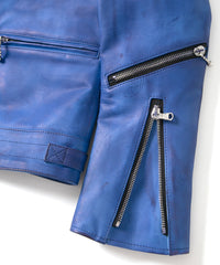 フルタンニン鞣し ジャパンカーフスキン Burning dyed - 燃焼製品染め SPEEDER ダブルライダースジャケット - ROYAL BLUE
