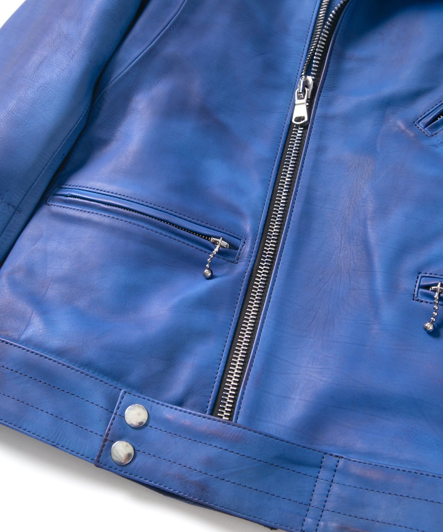 Load image into Gallery viewer, Vegetable Full tanning Calfskin Garment Burning Dyed SPEEDER Double Riders Jacket - ROYAL BLUE
