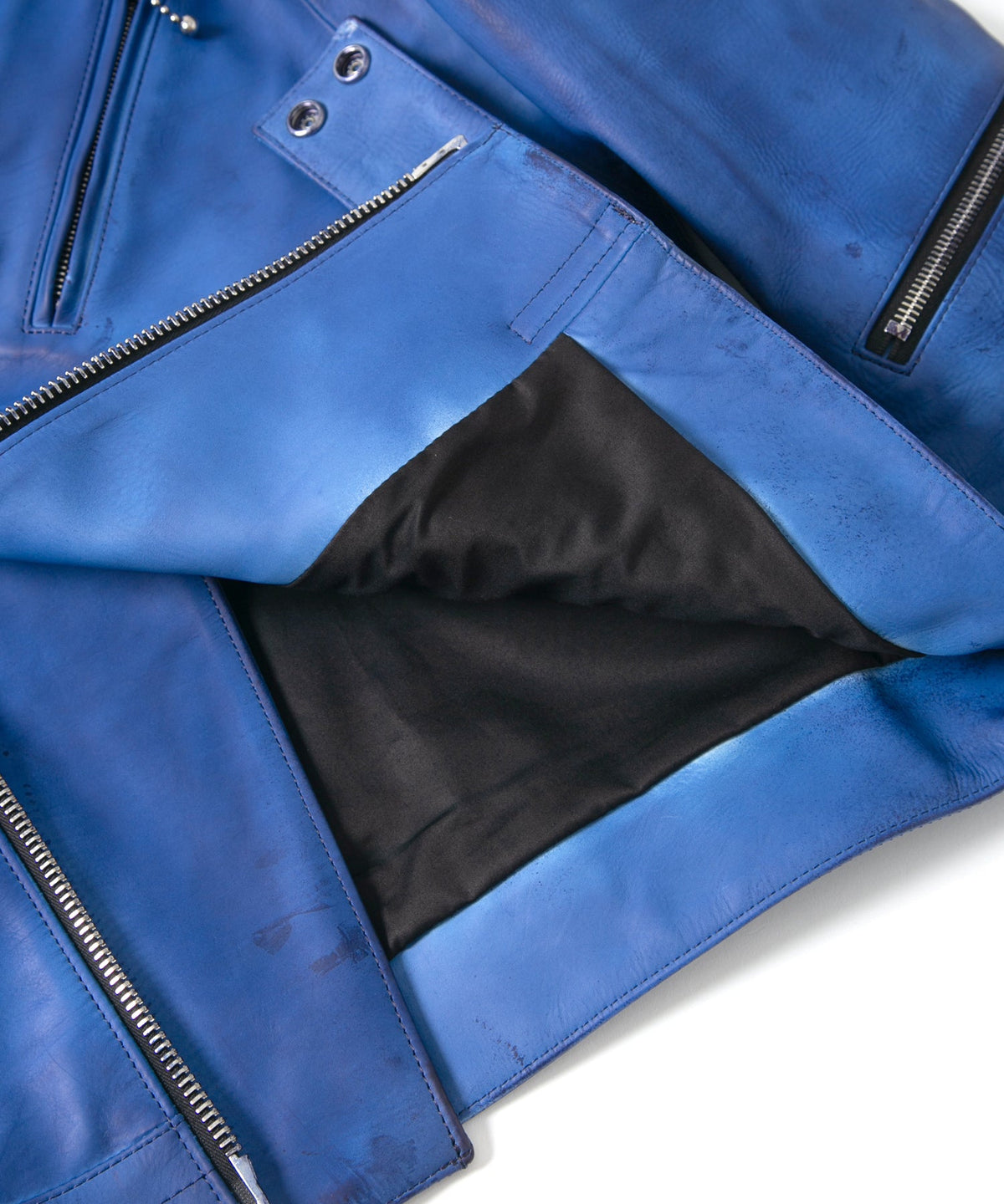 フルタンニン鞣し ジャパンカーフスキン Burning dyed - 燃焼製品染め SPEEDER ダブルライダースジャケット - ROYAL BLUE