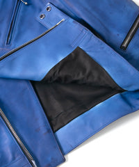 フルタンニン鞣し ジャパンカーフスキン Burning dyed - 燃焼製品染め SPEEDER ダブルライダースジャケット - ROYAL BLUE