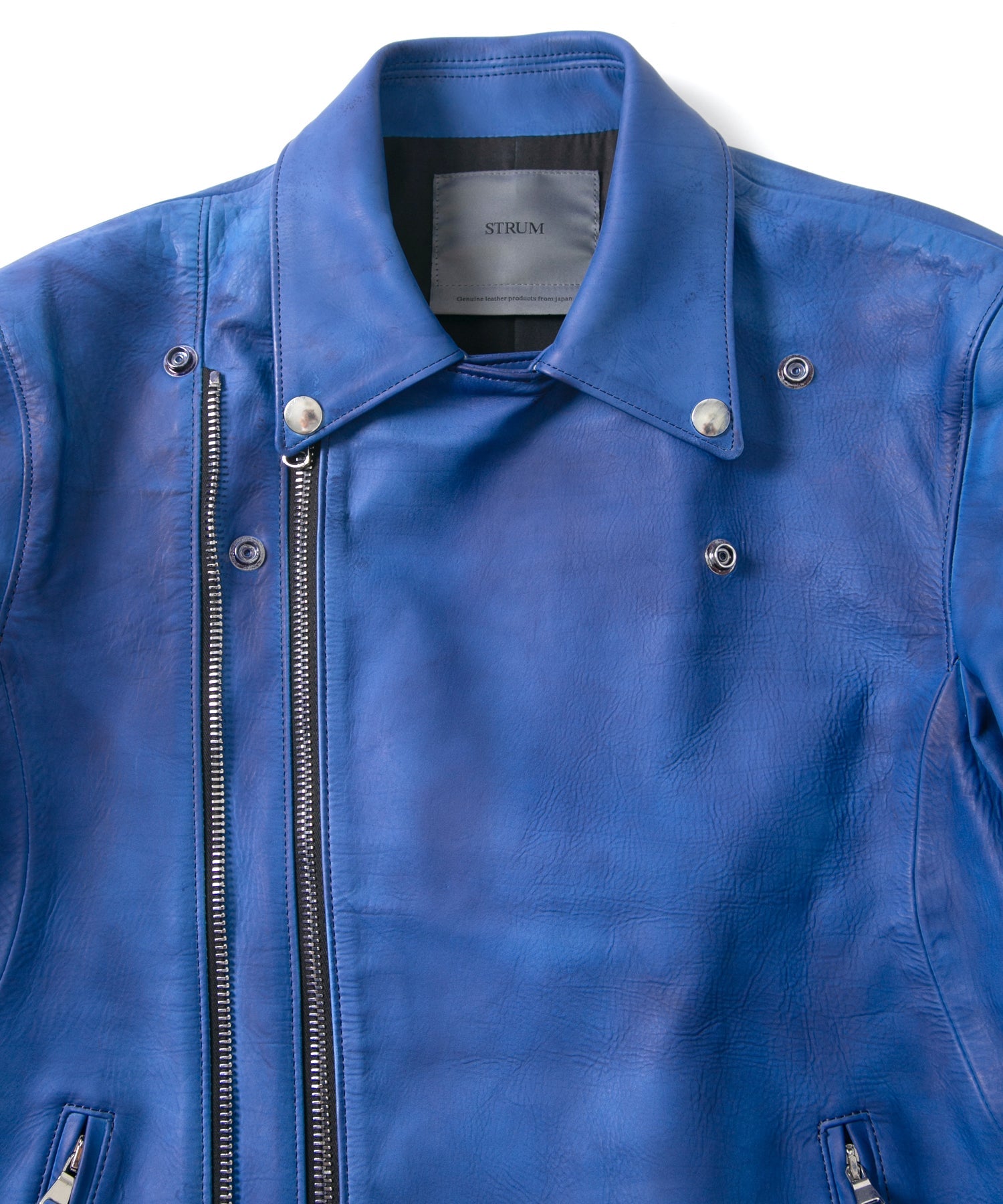 Load image into Gallery viewer, Vegetable Full tanning Calfskin Garment Burning Dyed RAVEN Double Riders Jacket - ROYAL BLUE