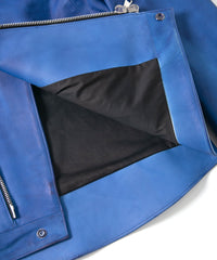 フルタンニン鞣し ジャパンカーフスキン Burning dyed - 燃焼製品染め RAVEN ダブルライダースジャケット - ROYAL BLUE