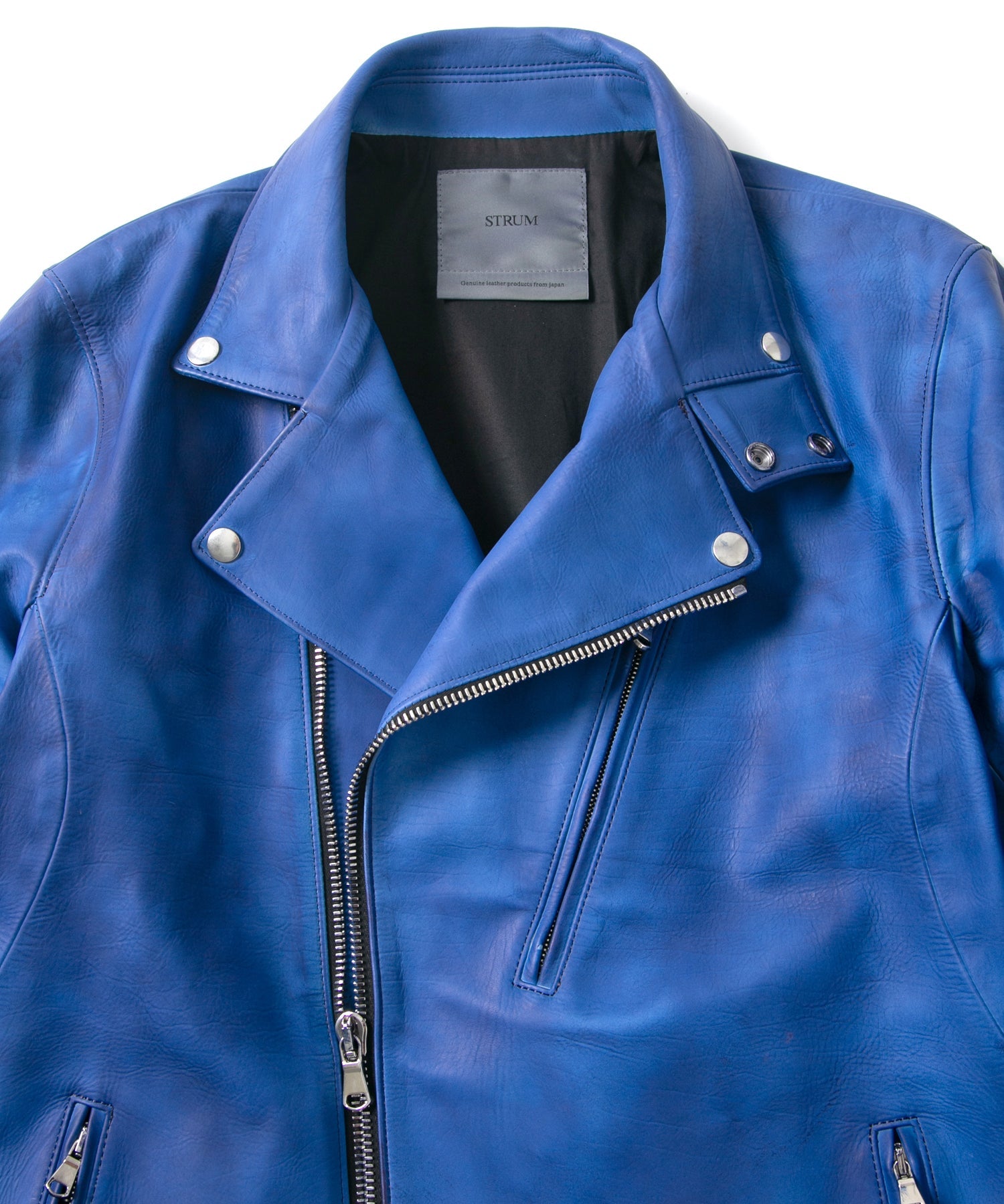 Load image into Gallery viewer, Vegetable Full tanning Calfskin Garment Burning Dyed BIRD MAN Double Riders Jacket - ROYAL BLUE