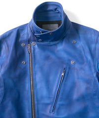 Load image into Gallery viewer, Vegetable Full tanning Calfskin Garment Burning Dyed BIRD MAN Double Riders Jacket - ROYAL BLUE