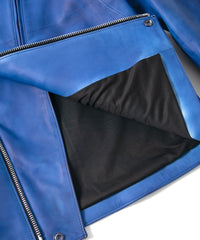 フルタンニン鞣し ジャパンカーフスキン Burning dyed - 燃焼製品染め BIRD MAN ダブルライダースジャケット - ROYAL BLUE