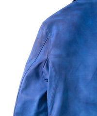 フルタンニン鞣し ジャパンカーフスキン Burning dyed - 燃焼製品染め BIRD MAN ダブルライダースジャケット - ROYAL BLUE