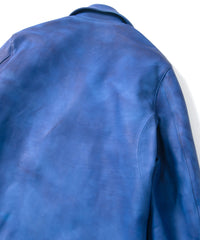 画像をギャラリービューアに読み込む, フルタンニン鞣し ジャパンカーフスキン Burning dyed - 製品燃焼染め BIRD MAN ダブルライダースジャケット - ROYAL BLUE