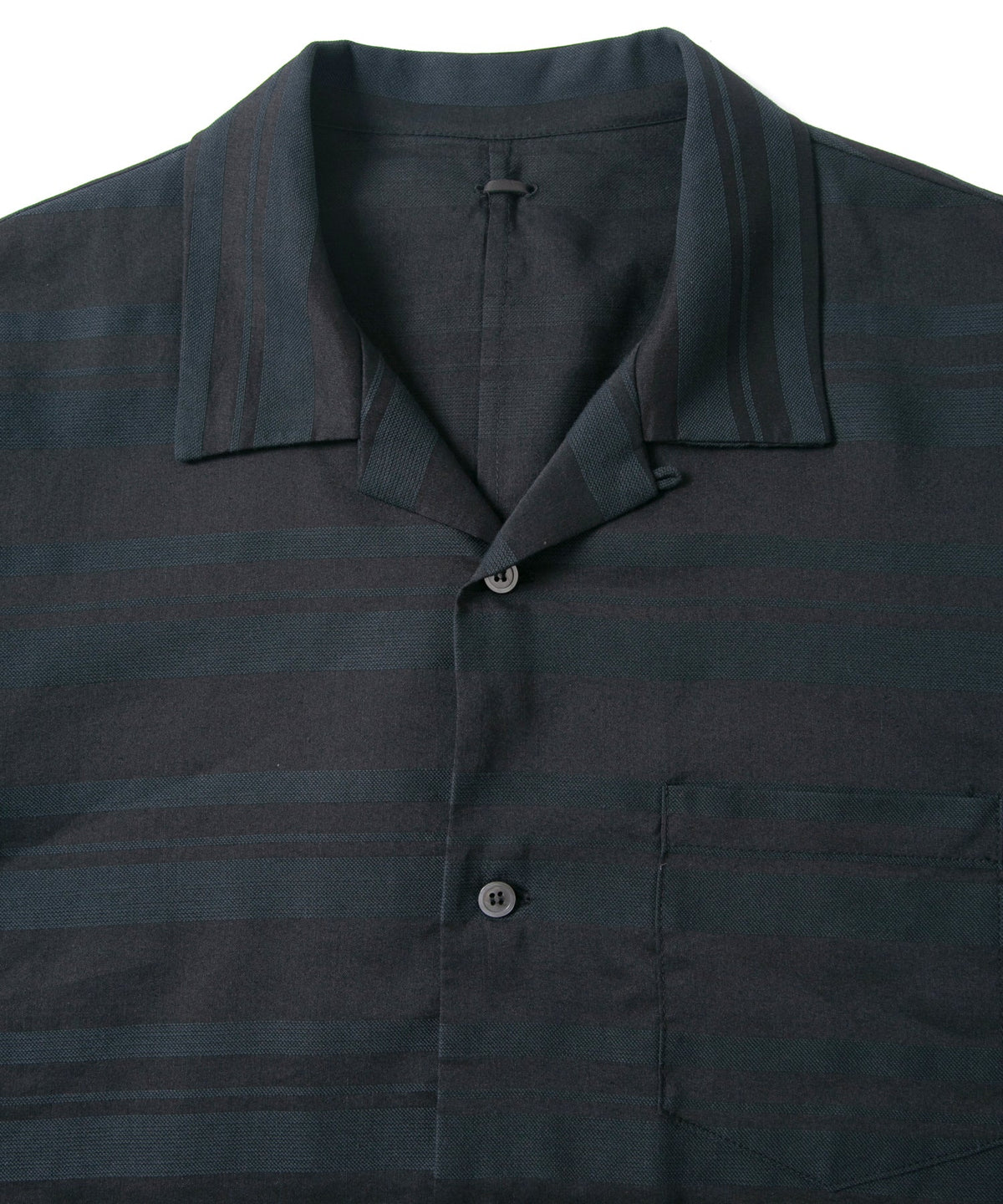 Rayon Cotton Ramie Stripe Cloth Open Collar Shirt - BLACK