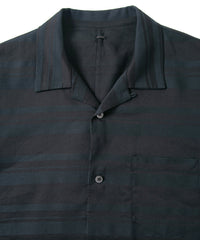 Rayon Cotton Ramie Stripe Cloth Open Collar Shirt - BLACK