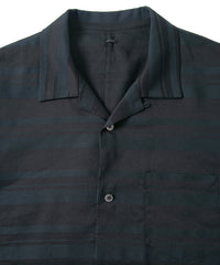 Load image into Gallery viewer, Rayon Cotton Ramie Stripe Cloth Open Collar Shirt - BLACK
