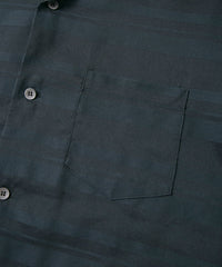 Rayon Cotton Ramie Stripe Cloth Open Collar Shirt - BLACK