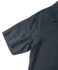 Rayon Cotton Ramie Stripe Cloth Open Collar Shirt - BLACK