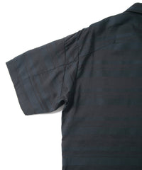 Rayon Cotton Ramie Stripe Cloth Open Collar Shirt - BLACK