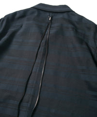 Rayon Cotton Ramie Stripe Cloth Open Collar Shirt - BLACK