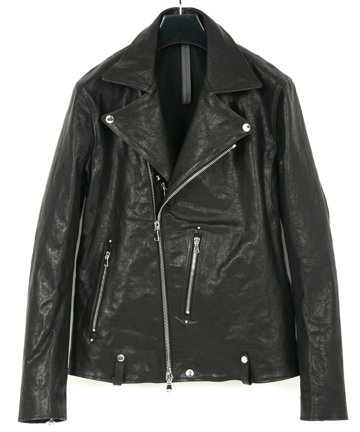 Full tanning pit-tanned shrink-wrapped horsehide HI-FLYER double riders jacket - BLACK