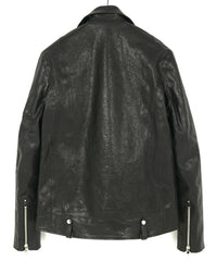 Full tanning pit-tanned shrink-wrapped horsehide HI-FLYER double riders jacket - BLACK