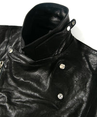 Full tanning pit-tanned shrink-wrapped horsehide HI-FLYER double riders jacket - BLACK