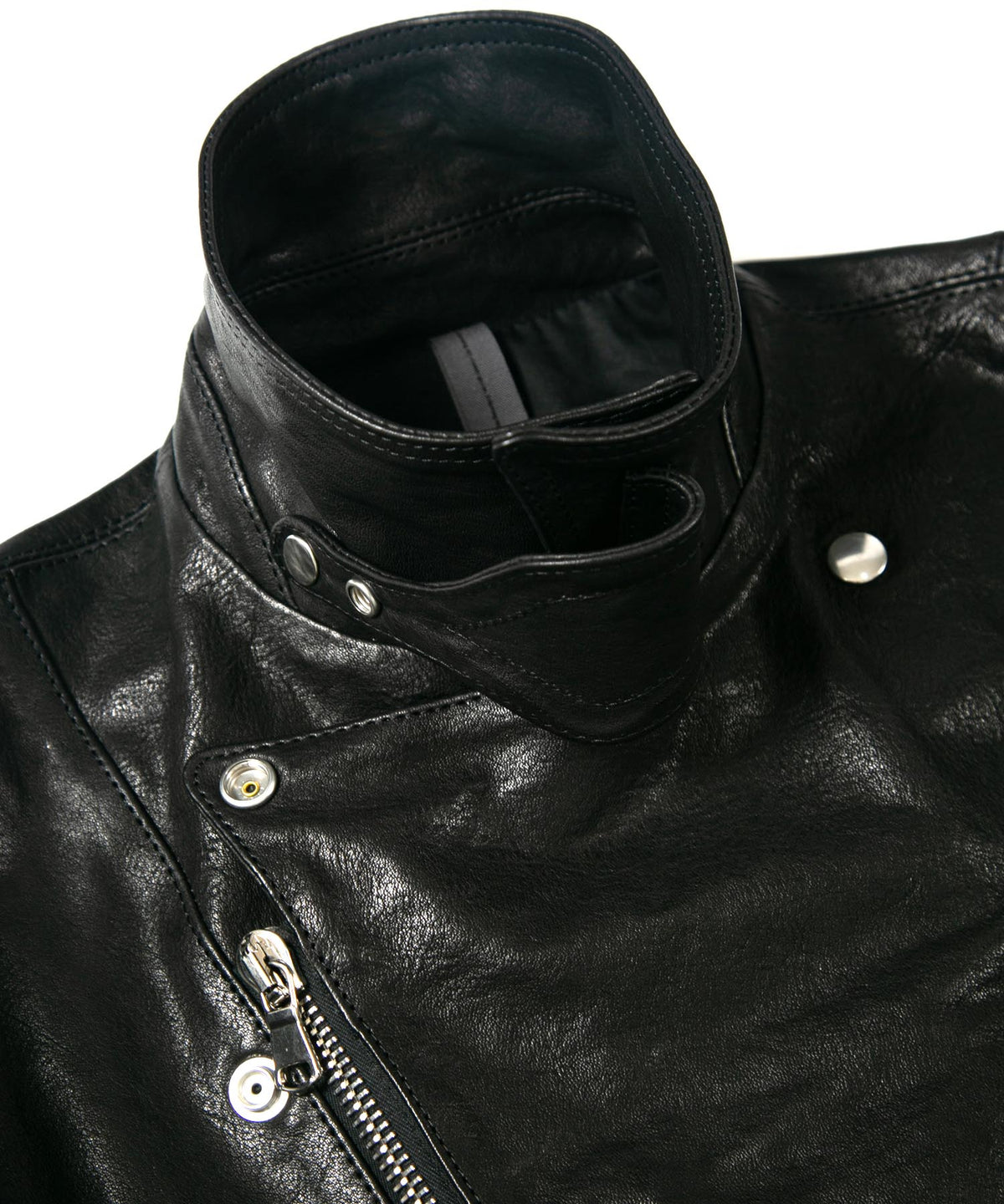 Full tanning pit-tanned shrink-wrapped horsehide HI-FLYER double riders jacket - BLACK