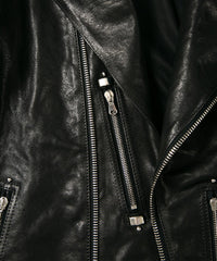 Full tanning pit-tanned shrink-wrapped horsehide HI-FLYER double riders jacket - BLACK