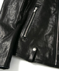 Full tanning pit-tanned shrink-wrapped horsehide HI-FLYER double riders jacket - BLACK