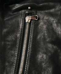 Full tanning pit-tanned shrink-wrapped horsehide HI-FLYER double riders jacket - BLACK