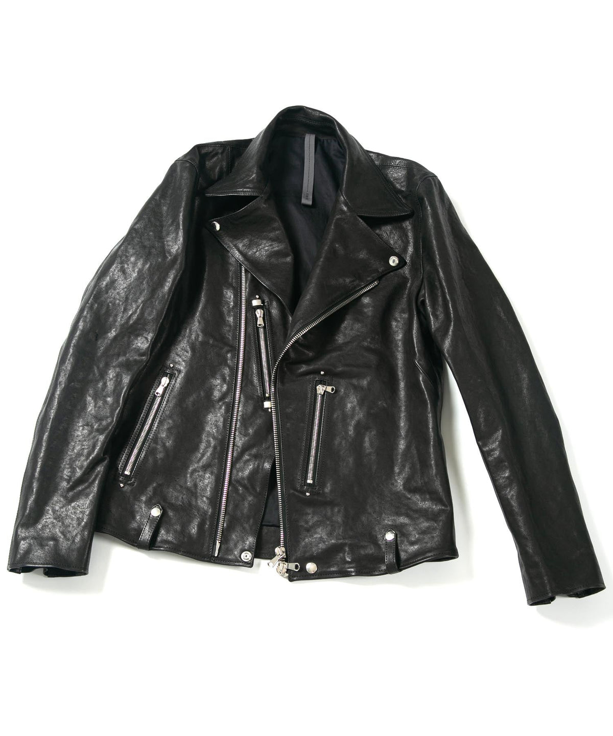 Full tanning pit-tanned shrink-wrapped horsehide HI-FLYER double riders jacket - BLACK