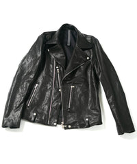 Full tanning pit-tanned shrink-wrapped horsehide HI-FLYER double riders jacket - BLACK