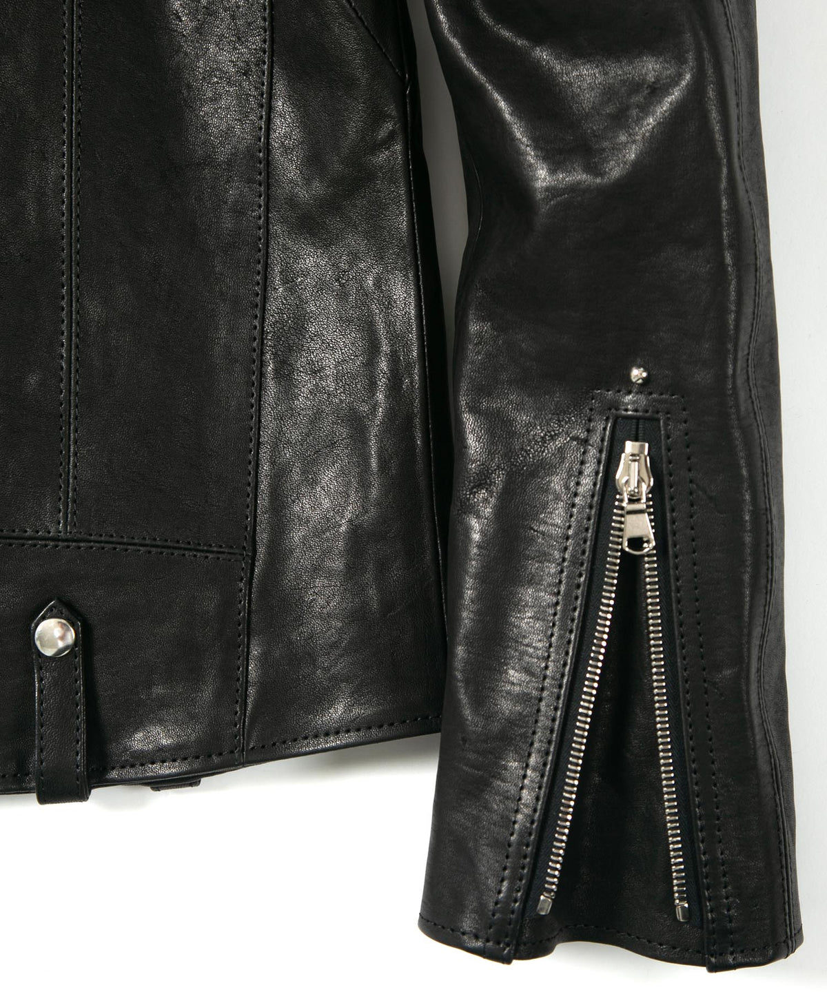 Full tanning pit-tanned shrink-wrapped horsehide HI-FLYER double riders jacket - BLACK