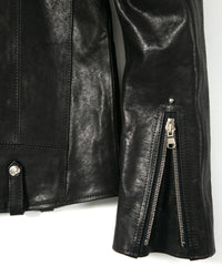 Full tanning pit-tanned shrink-wrapped horsehide HI-FLYER double riders jacket - BLACK