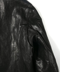 Full tanning pit-tanned shrink-wrapped horsehide HI-FLYER double riders jacket - BLACK