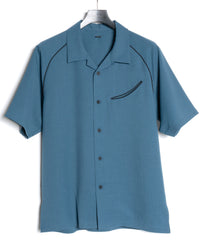 ポリエステル ストレッチ ツイル 半袖 ボーリングシャツ  - BLUE GREEN