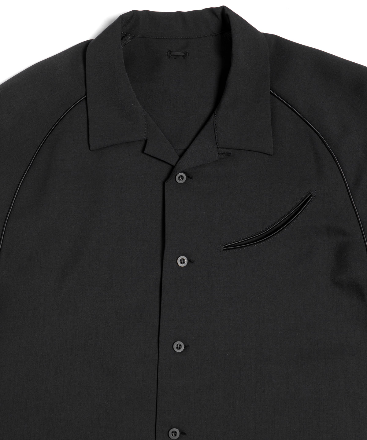 ポリエステル ストレッチ ツイル 半袖 ボーリングシャツ  - BLACK