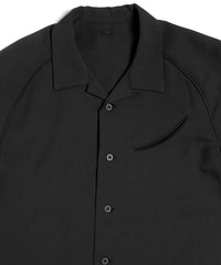 ポリエステル ストレッチ ツイル 半袖 ボーリングシャツ  - BLACK